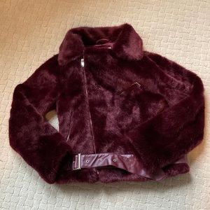Alexis Burgundy Faux Fur Moto Jacket